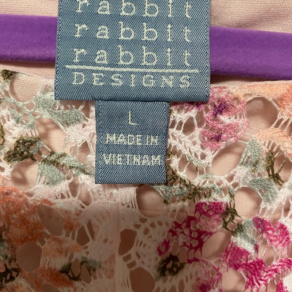 EUC! Rabbit Rabbit Rabbit Pink Floral Lace-Texture Long Sleeve Midi Dress Large - Picture 3 of 4